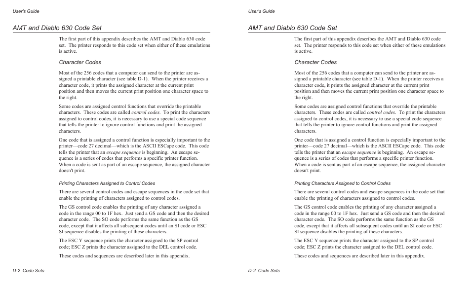 Amt and diablo 630 code set | AMT Datasouth AMTACCEL-5350 User Manual | Page 180 / 255