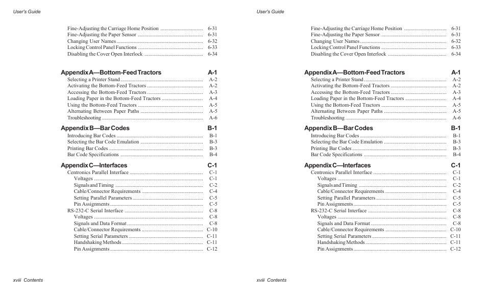 Appendix a—bottom-feed tractors a-1, Appendix b—bar codes b-1, Appendix c—interfaces c-1 | AMT Datasouth AMTACCEL-5350 User Manual | Page 20 / 255