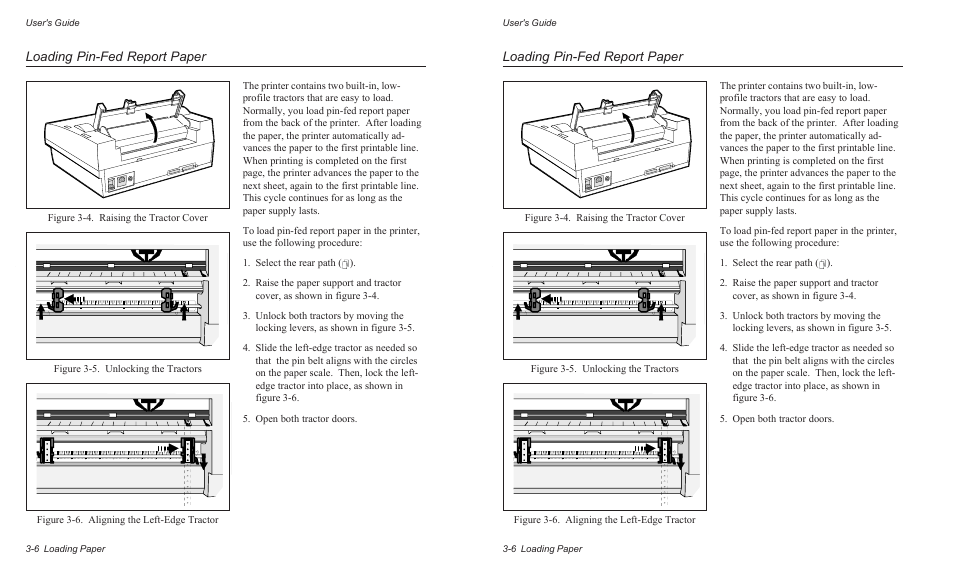 Loading pin-fed report paper, User's guide 3-6 loading paper | AMT Datasouth AMTACCEL-5350 User Manual | Page 50 / 255