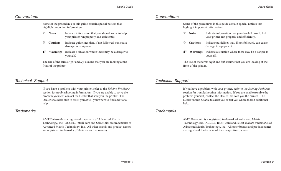Conventions, Technical support, Trademarks | AMT Datasouth AMTACCEL-5350 User Manual | Page 7 / 255