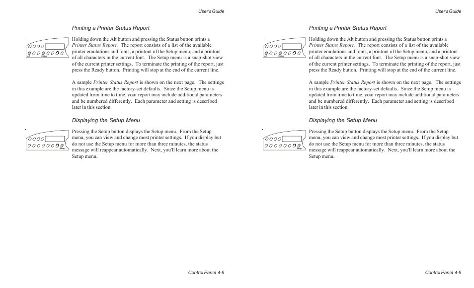 Printing a printer status report, Displaying the setup menu | AMT Datasouth AMTACCEL-5350 User Manual | Page 71 / 255