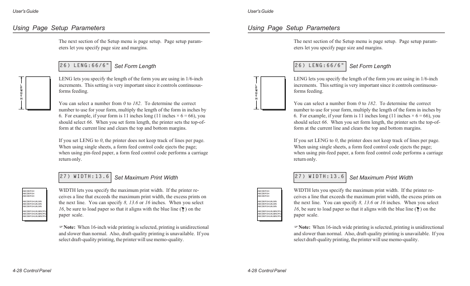 Using page setup parameters, Set form length, Set maximum print width | AMT Datasouth AMTACCEL-5350 User Manual | Page 90 / 255