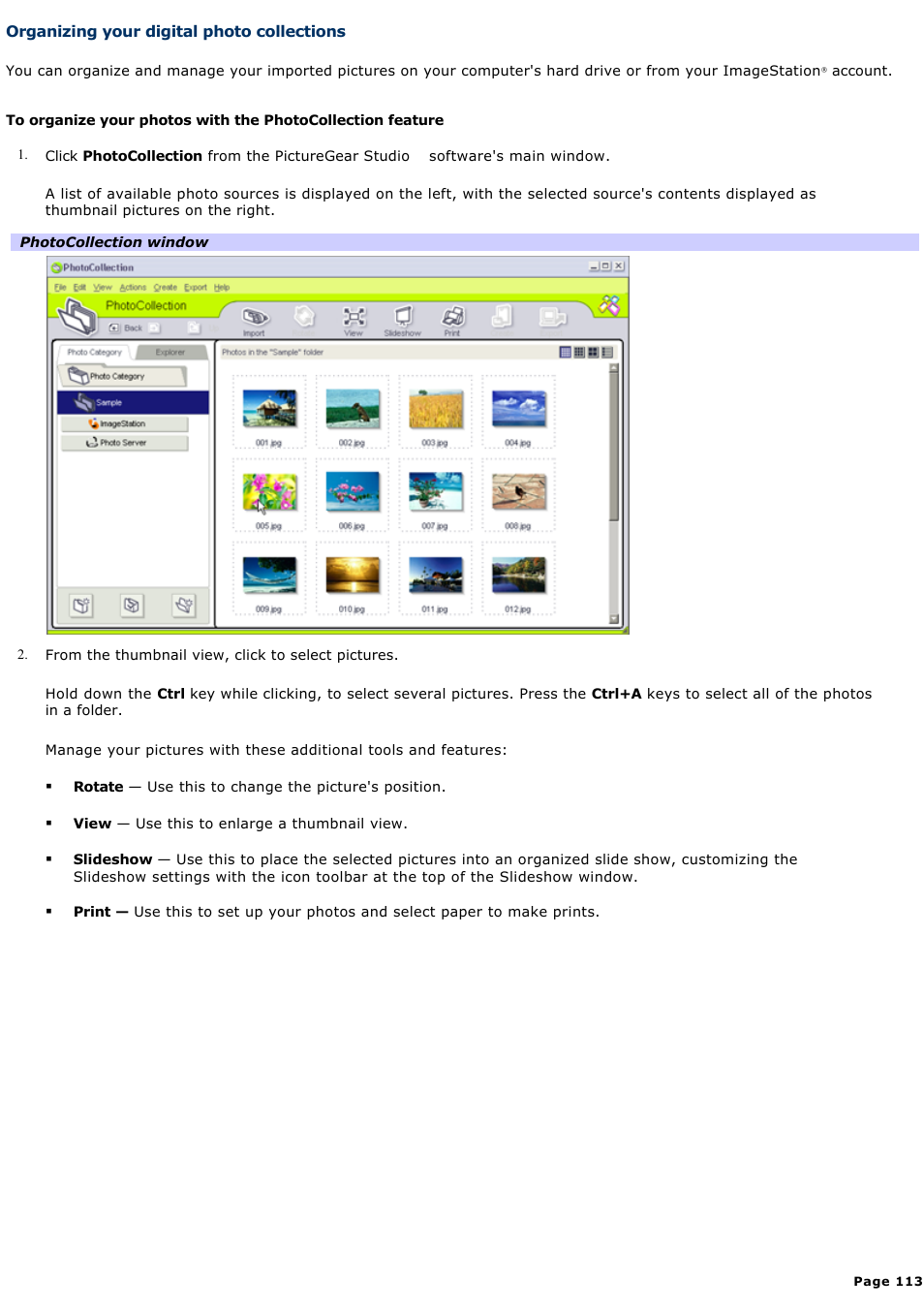 Organizing your digital photo collections | Sony PCV-RZ32G User Manual | Page 113 / 223