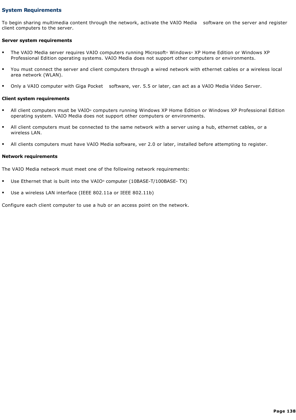 System requirements | Sony PCV-RZ32G User Manual | Page 138 / 223