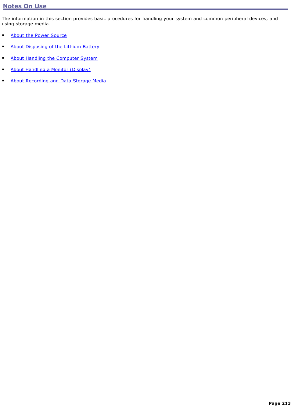 Notes on use | Sony PCV-RZ32G User Manual | Page 213 / 223