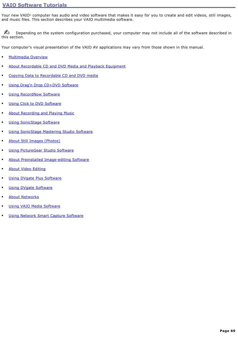 Vaio software tutorials | Sony PCV-RZ32G User Manual | Page 69 / 223