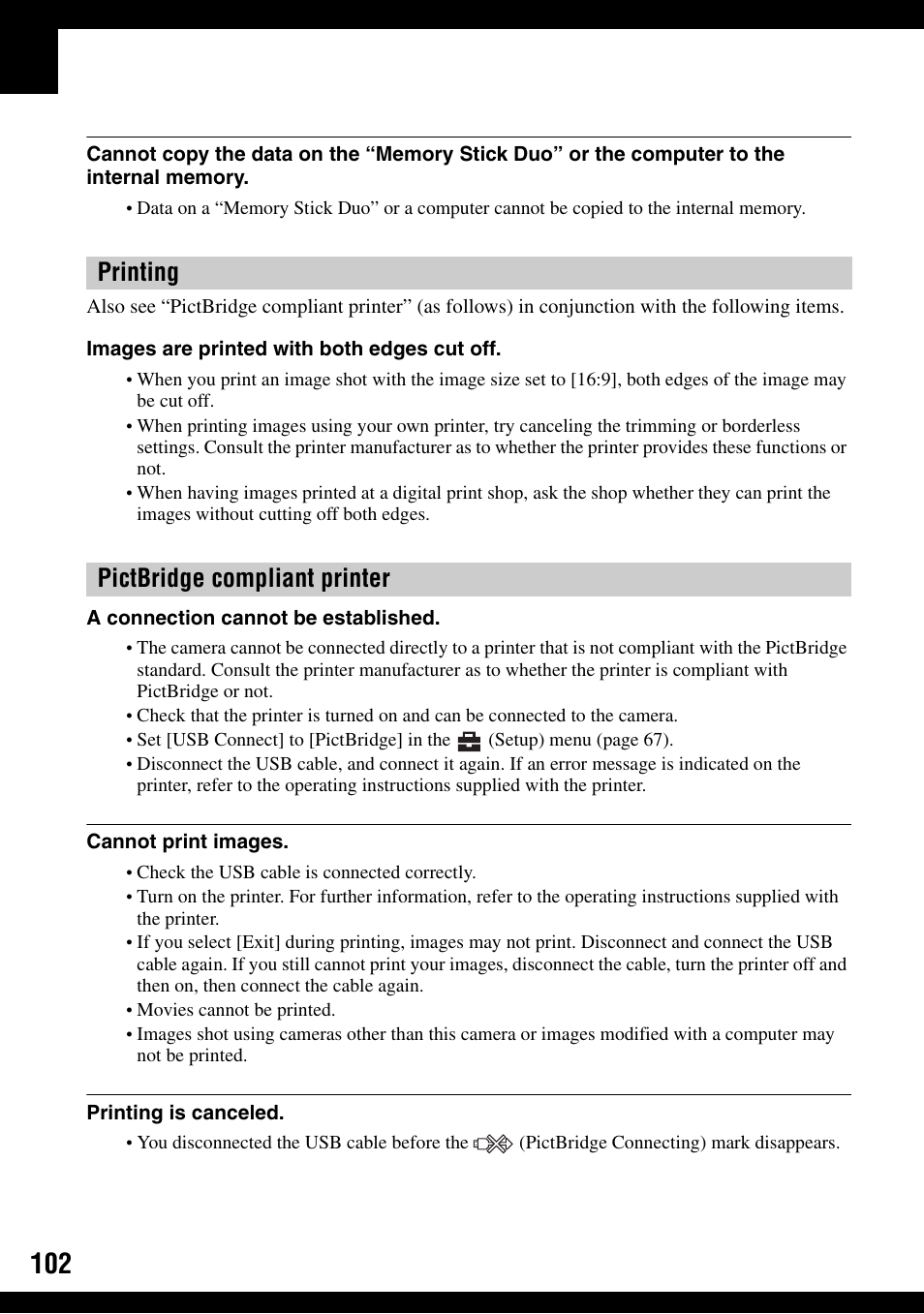 Printing pictbridge compliant printer | Sony DSC-H2 User Manual | Page 102 / 123