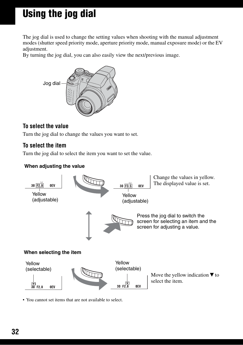 Using the jog dial, G dial (32) | Sony DSC-H2 User Manual | Page 32 / 123