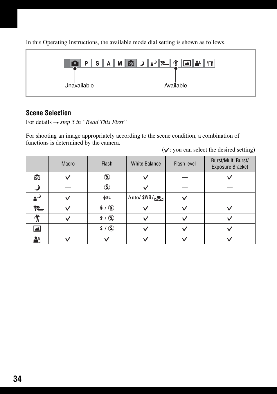 Scene selection | Sony DSC-H2 User Manual | Page 34 / 123