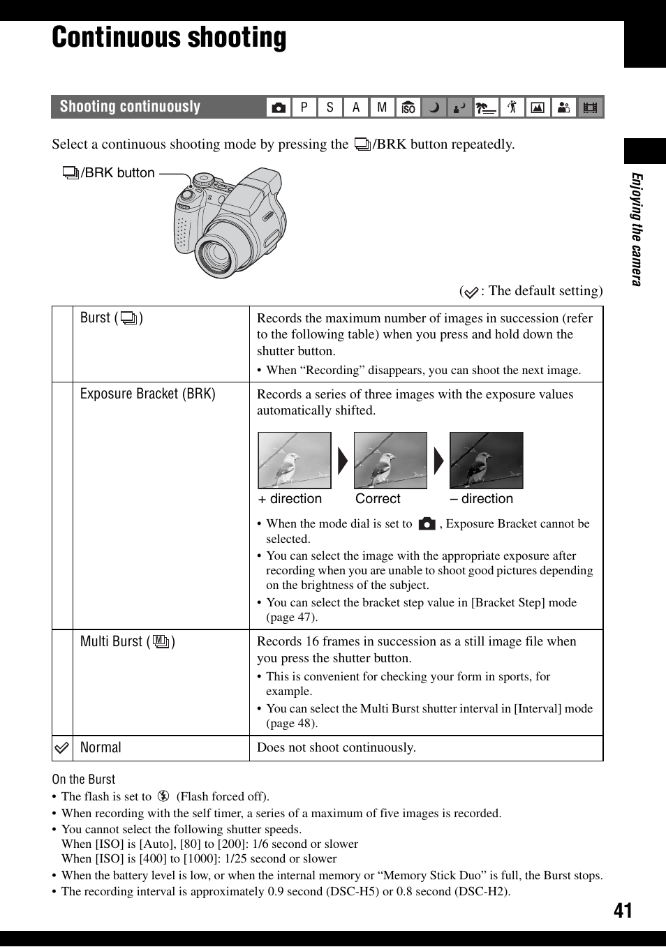 Continuous shooting | Sony DSC-H2 User Manual | Page 41 / 123