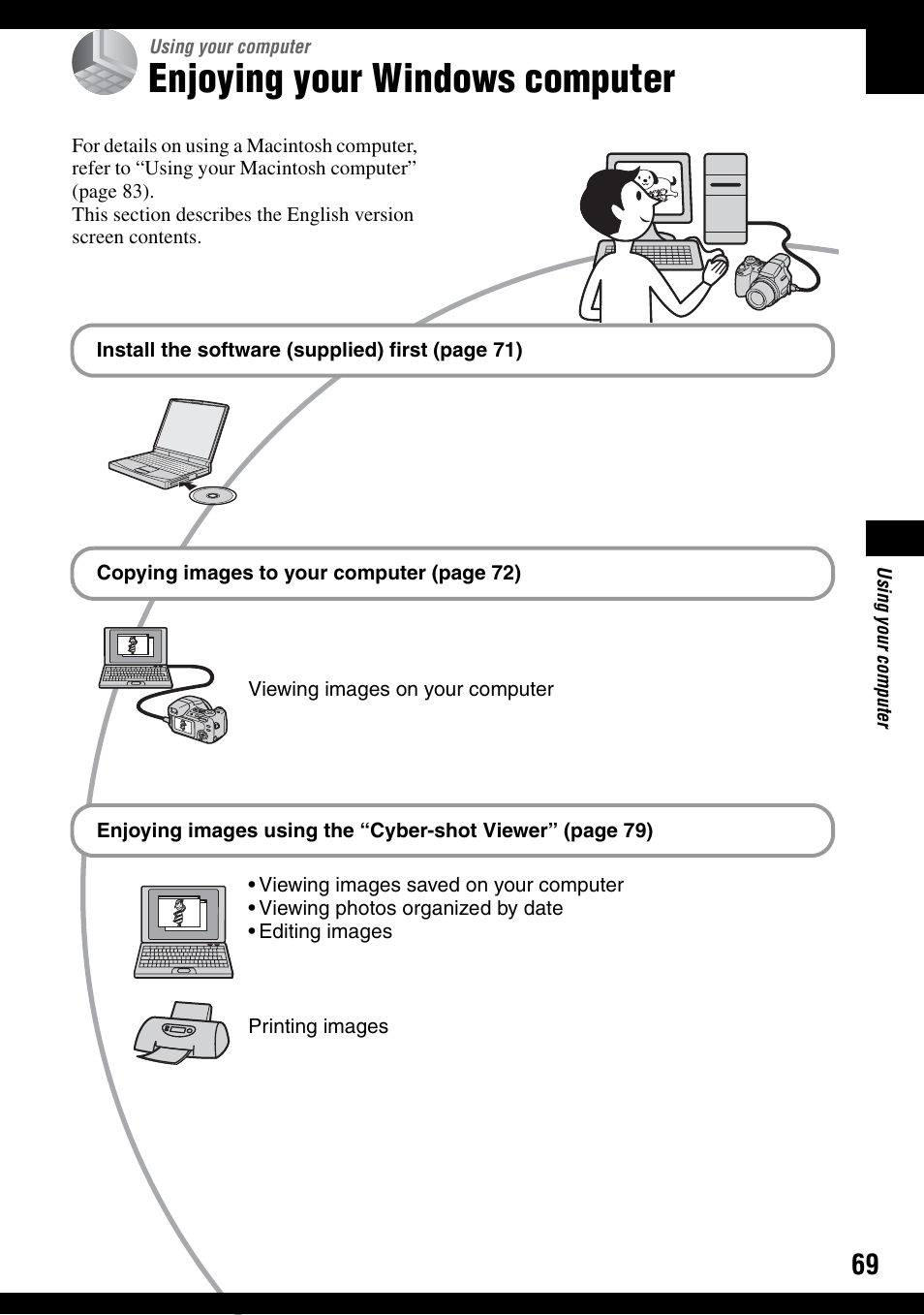 Using your computer, Enjoying your windows computer | Sony DSC-H2 User Manual | Page 69 / 123