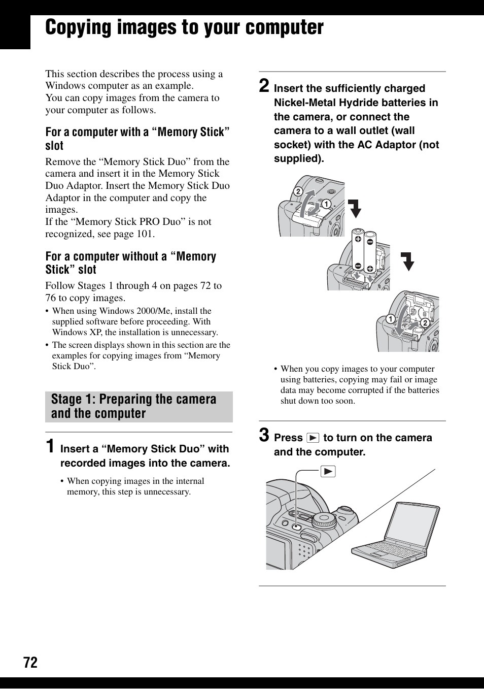 Copying images to your computer | Sony DSC-H2 User Manual | Page 72 / 123