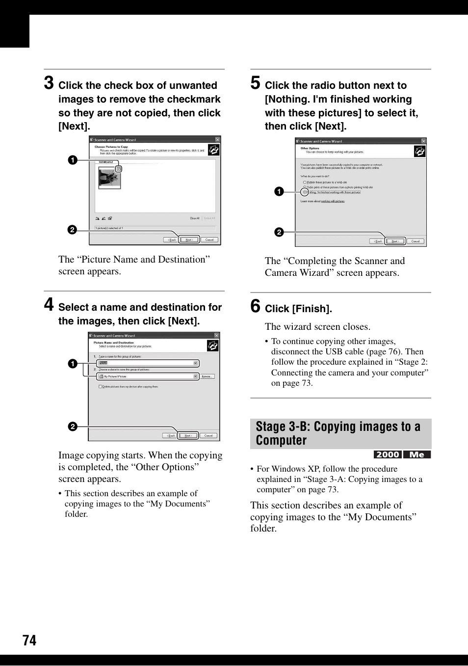 Stage 3-b: copying images to a computer | Sony DSC-H2 User Manual | Page 74 / 123