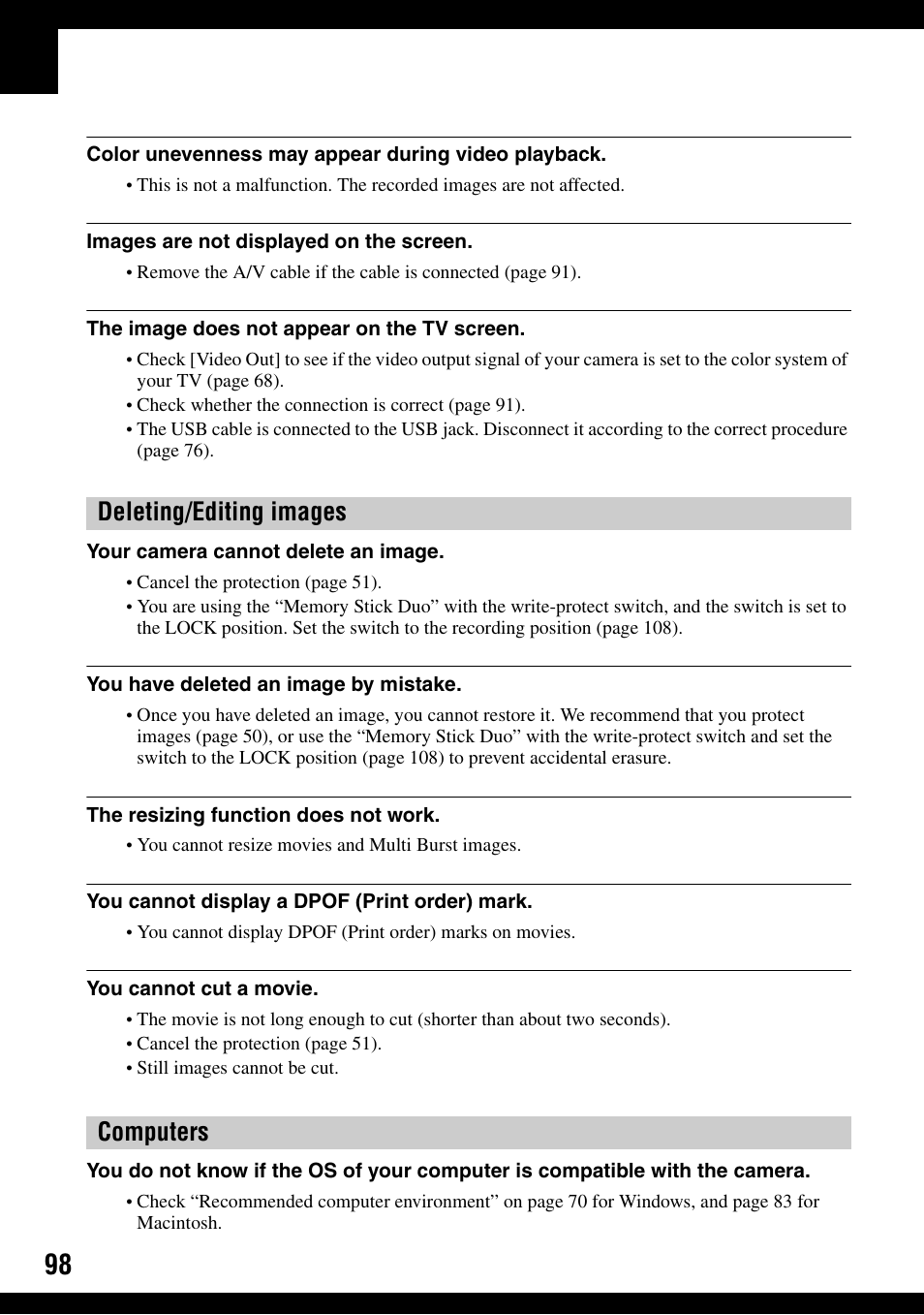 Deleting/editing images computers | Sony DSC-H2 User Manual | Page 98 / 123