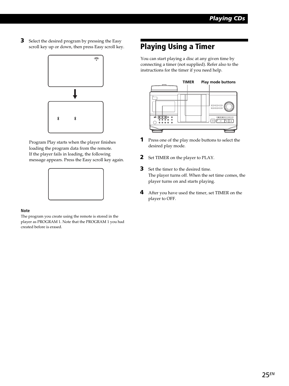 Playing using a timer | Sony CDP-CX260 User Manual | Page 25 / 120