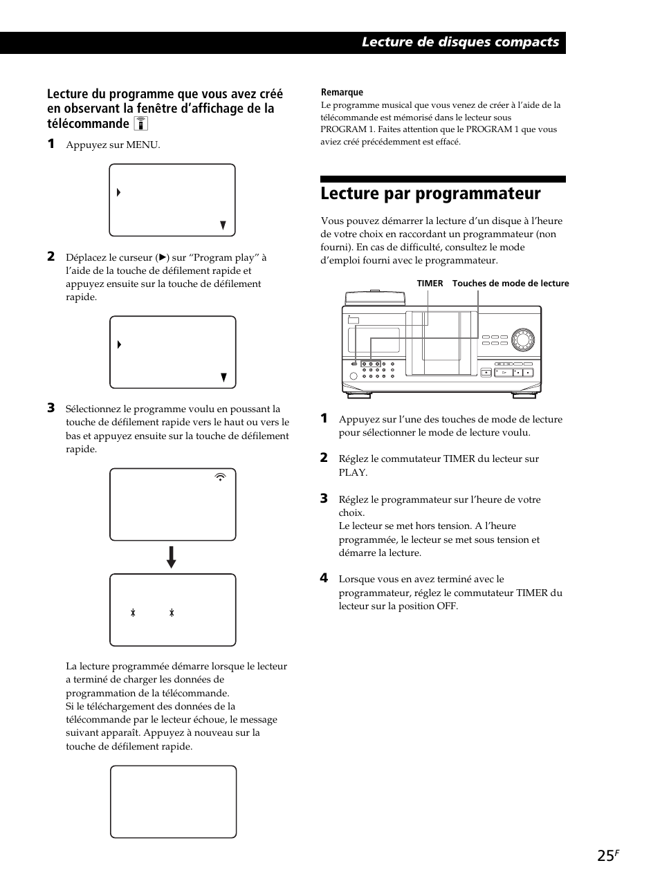 Lecture par programmateur | Sony CDP-CX260 User Manual | Page 65 / 120