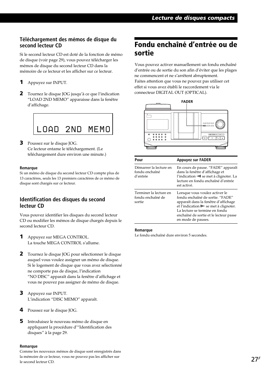 Fondu enchaîné d’entrée ou de sortie | Sony CDP-CX260 User Manual | Page 67 / 120