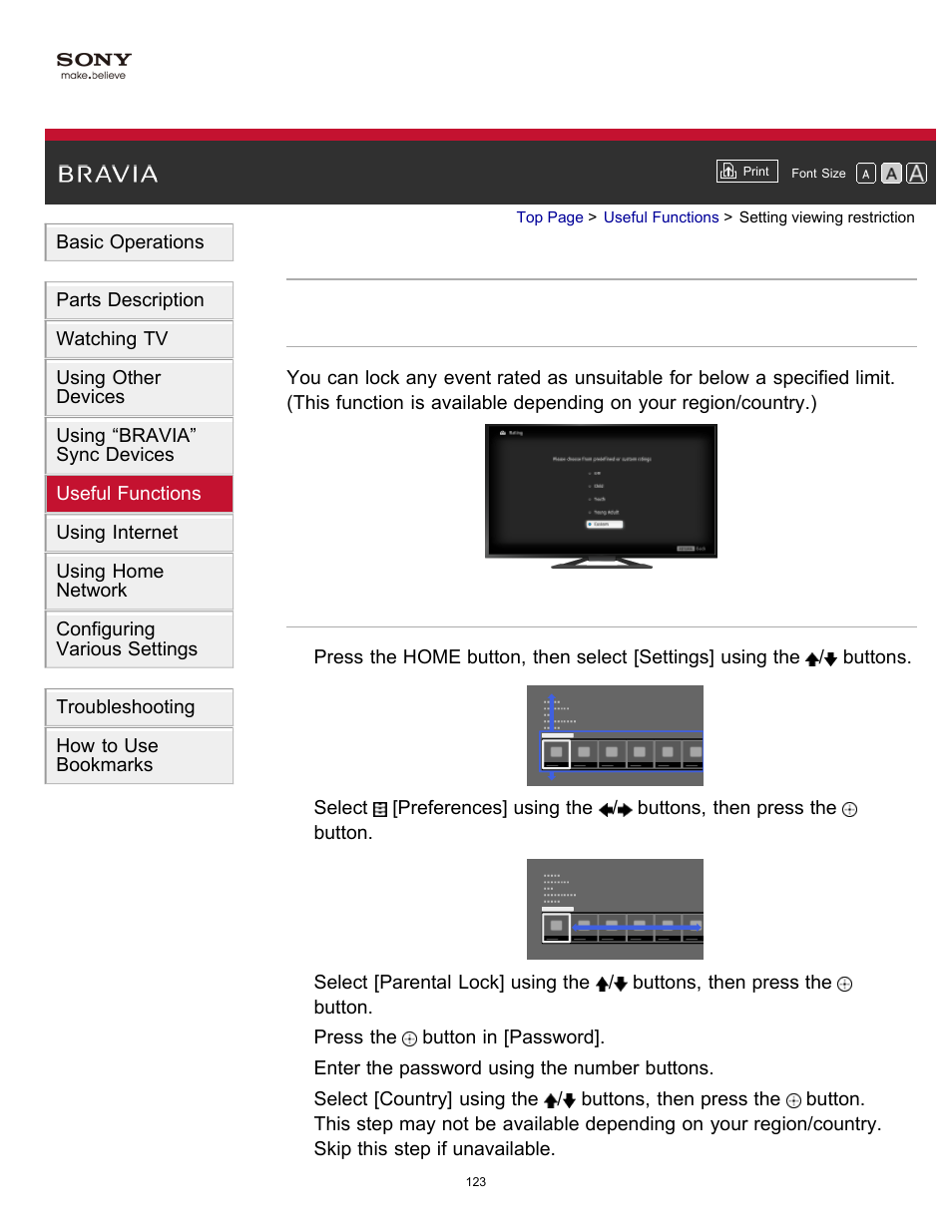 Setting viewing restriction | Sony KDL-55W900A User Manual | Page 122 / 245