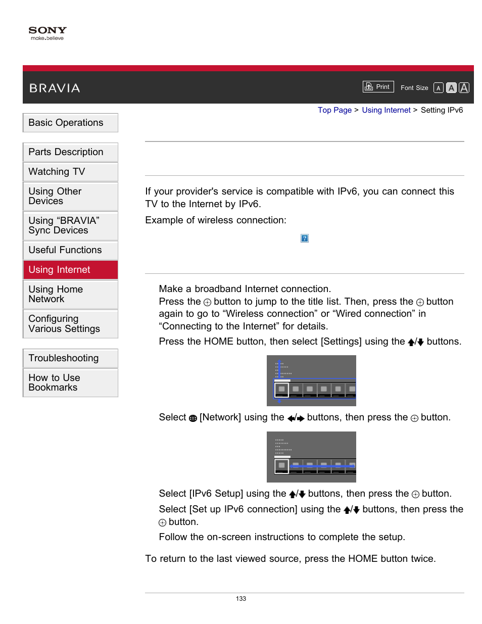 Setting ipv6 | Sony KDL-55W900A User Manual | Page 131 / 245