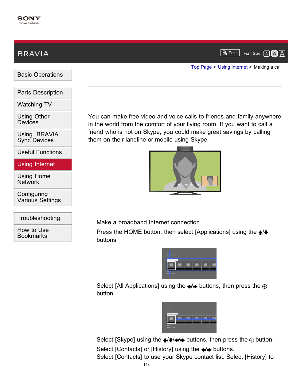 Making a call | Sony KDL-55W900A User Manual | Page 141 / 245