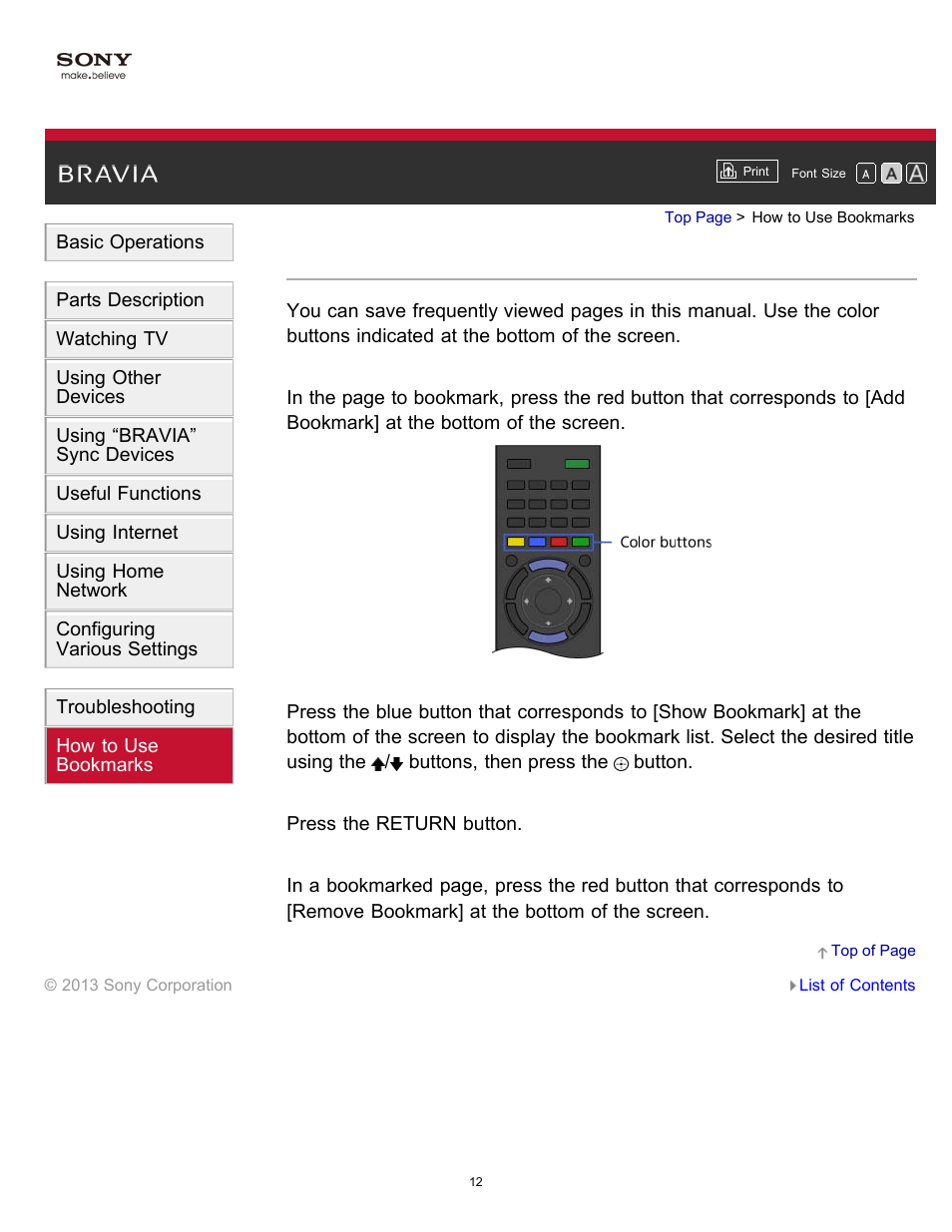 How to use bookmarks, How to use, Bookmarks | Sony KDL-55W900A User Manual | Page 18 / 245