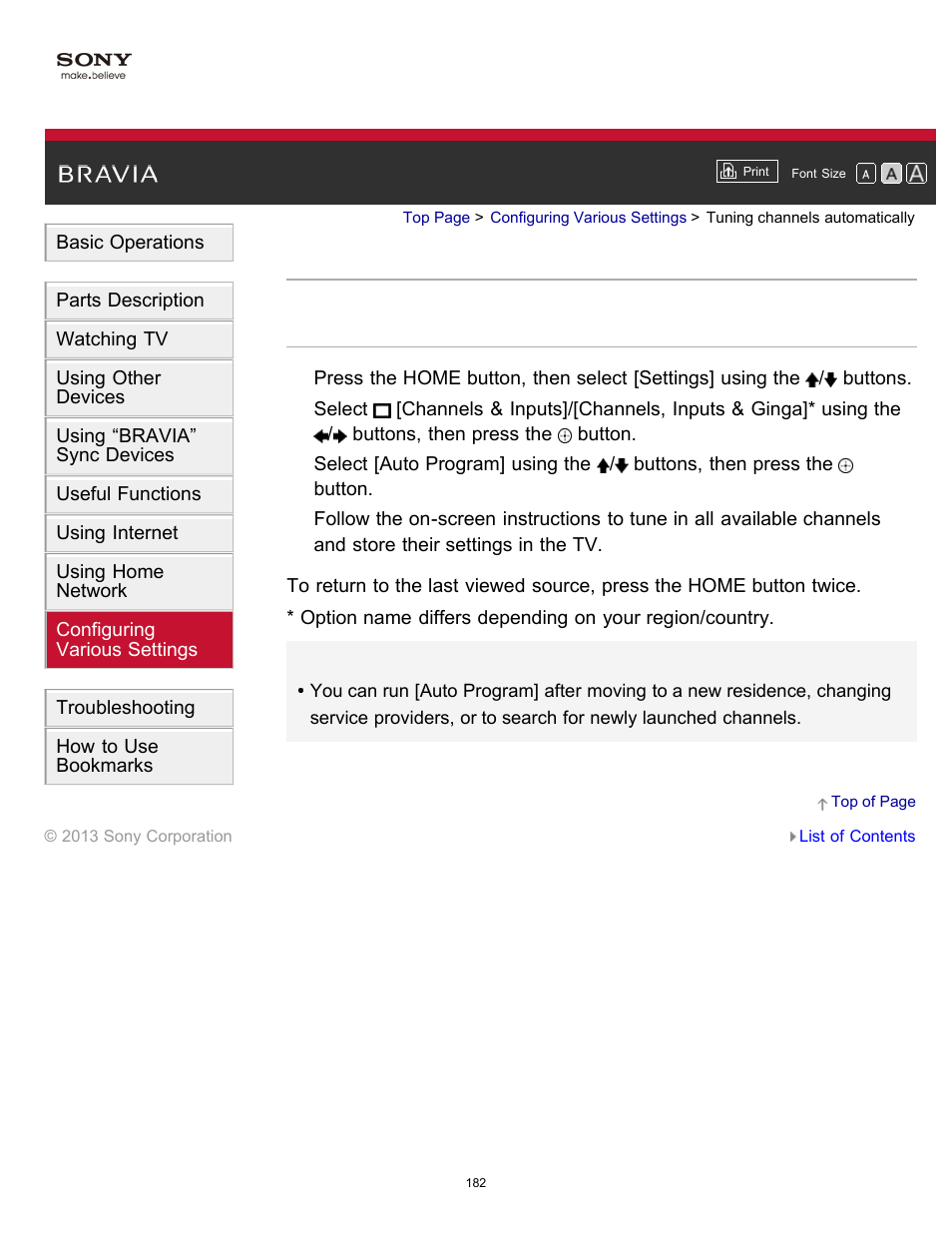 Tuning channels automatically | Sony KDL-55W900A User Manual | Page 180 / 245