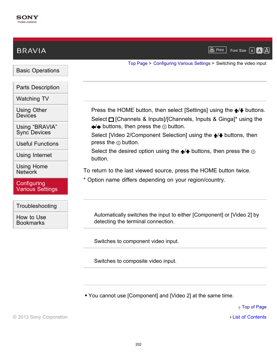 Switching the video input | Sony KDL-55W900A User Manual | Page 199 / 245