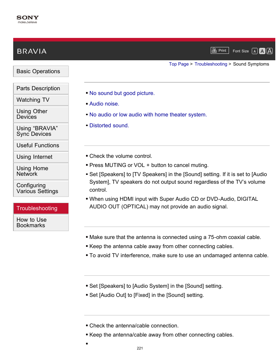 Sound symptoms | Sony KDL-55W900A User Manual | Page 218 / 245