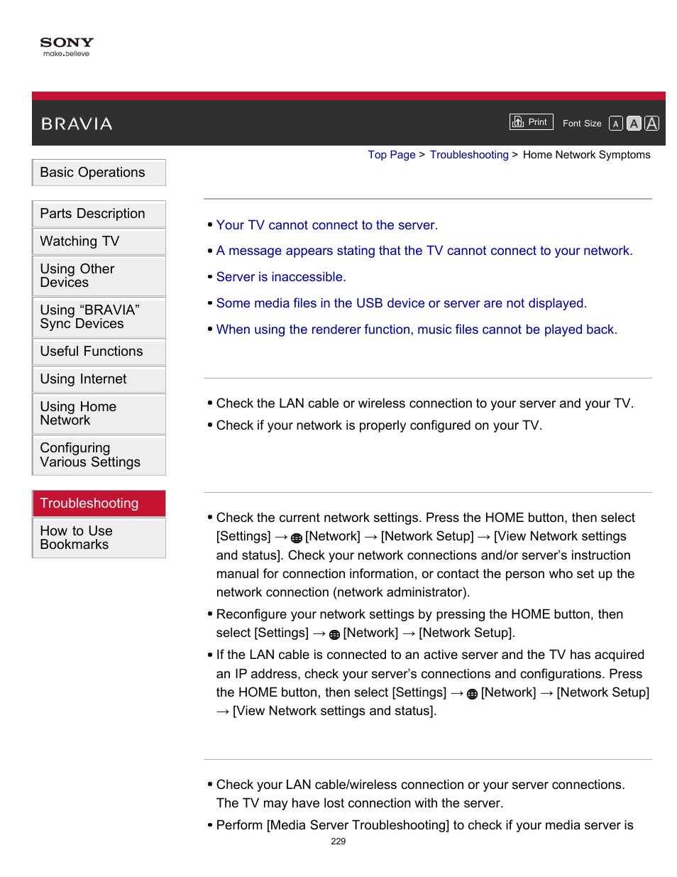 Home network symptoms | Sony KDL-55W900A User Manual | Page 226 / 245