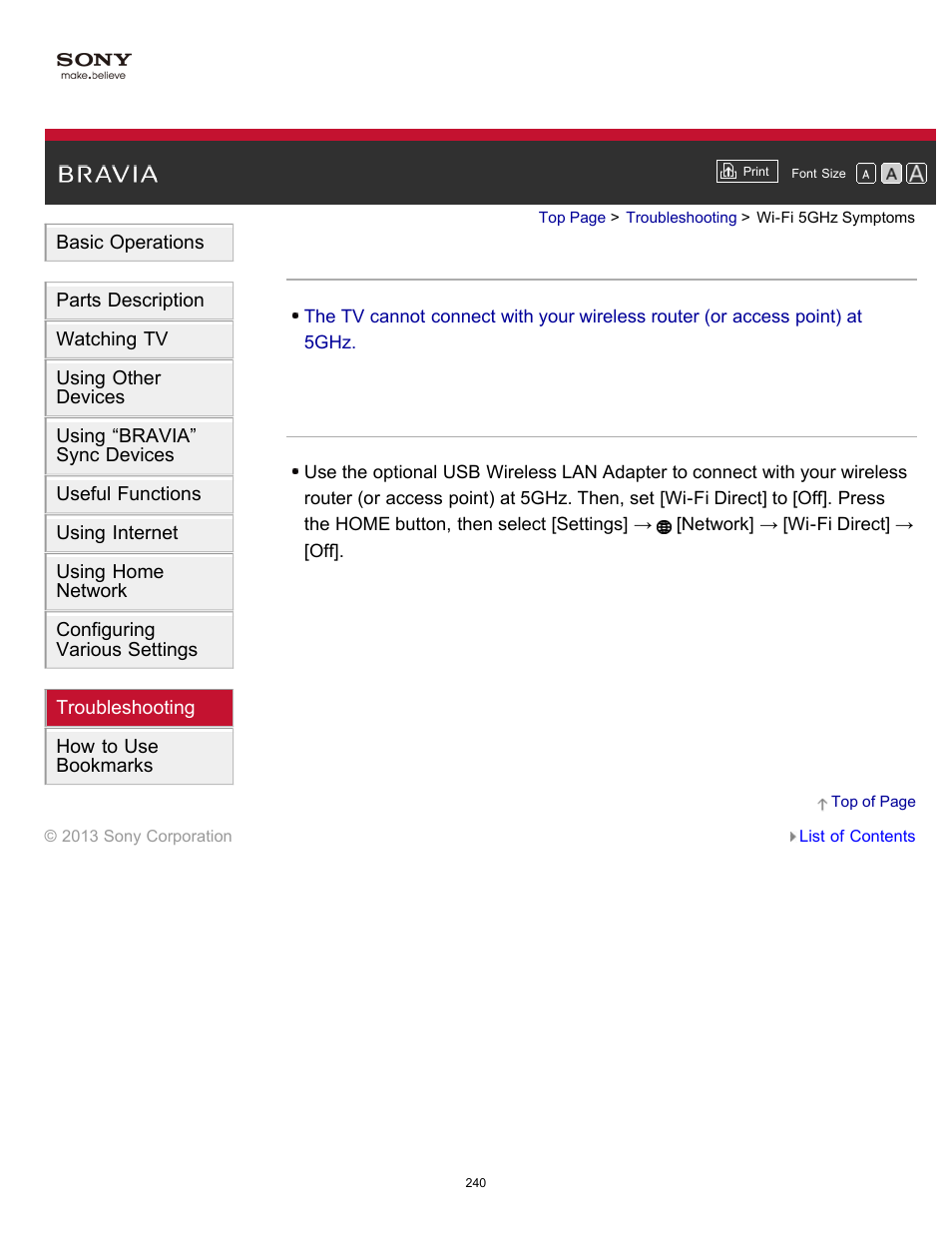 Wi-fi 5ghz symptoms | Sony KDL-55W900A User Manual | Page 236 / 245