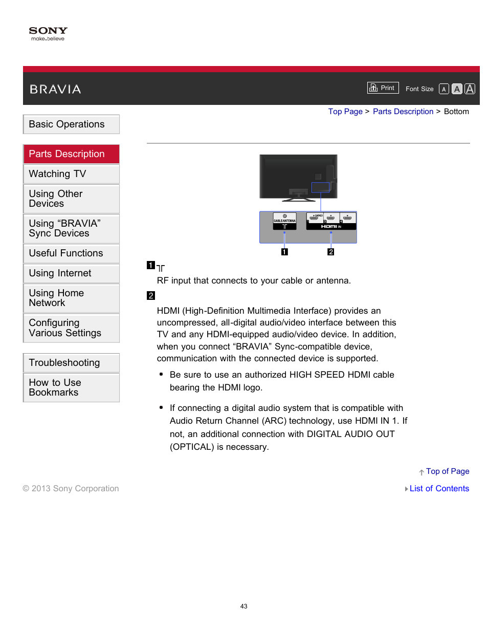 Bottom | Sony KDL-55W900A User Manual | Page 48 / 245