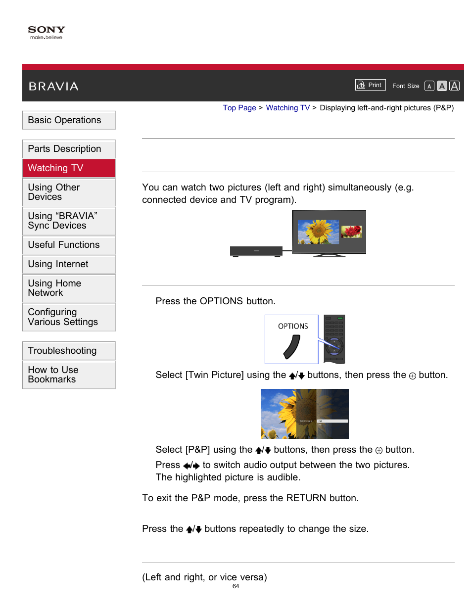 Displaying left-and-right pictures (p&p) | Sony KDL-55W900A User Manual | Page 67 / 245