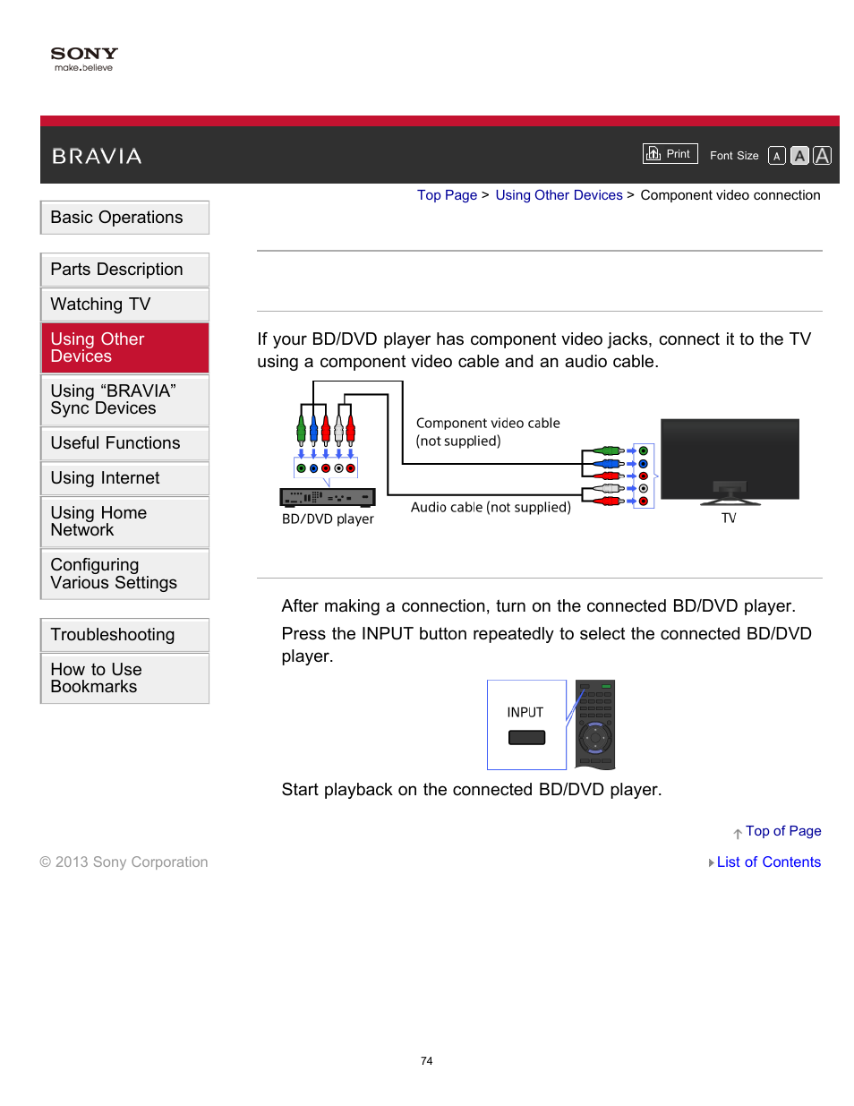 Component video connection | Sony KDL-55W900A User Manual | Page 77 / 245