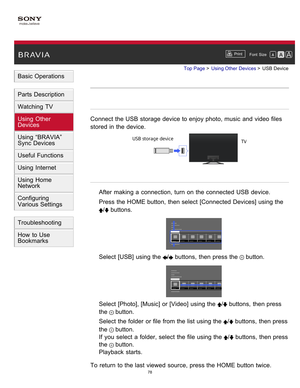 Usb device | Sony KDL-55W900A User Manual | Page 80 / 245