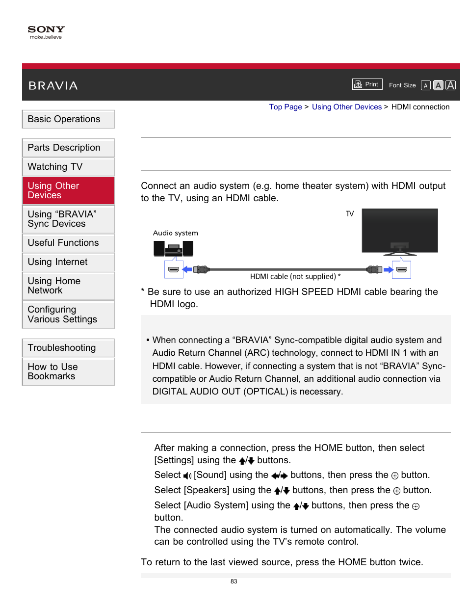 Hdmi connection | Sony KDL-55W900A User Manual | Page 85 / 245