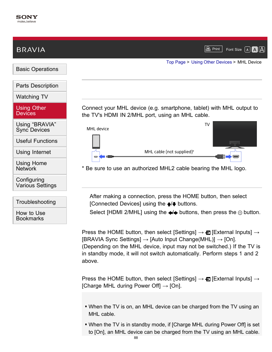 Mhl device | Sony KDL-55W900A User Manual | Page 89 / 245