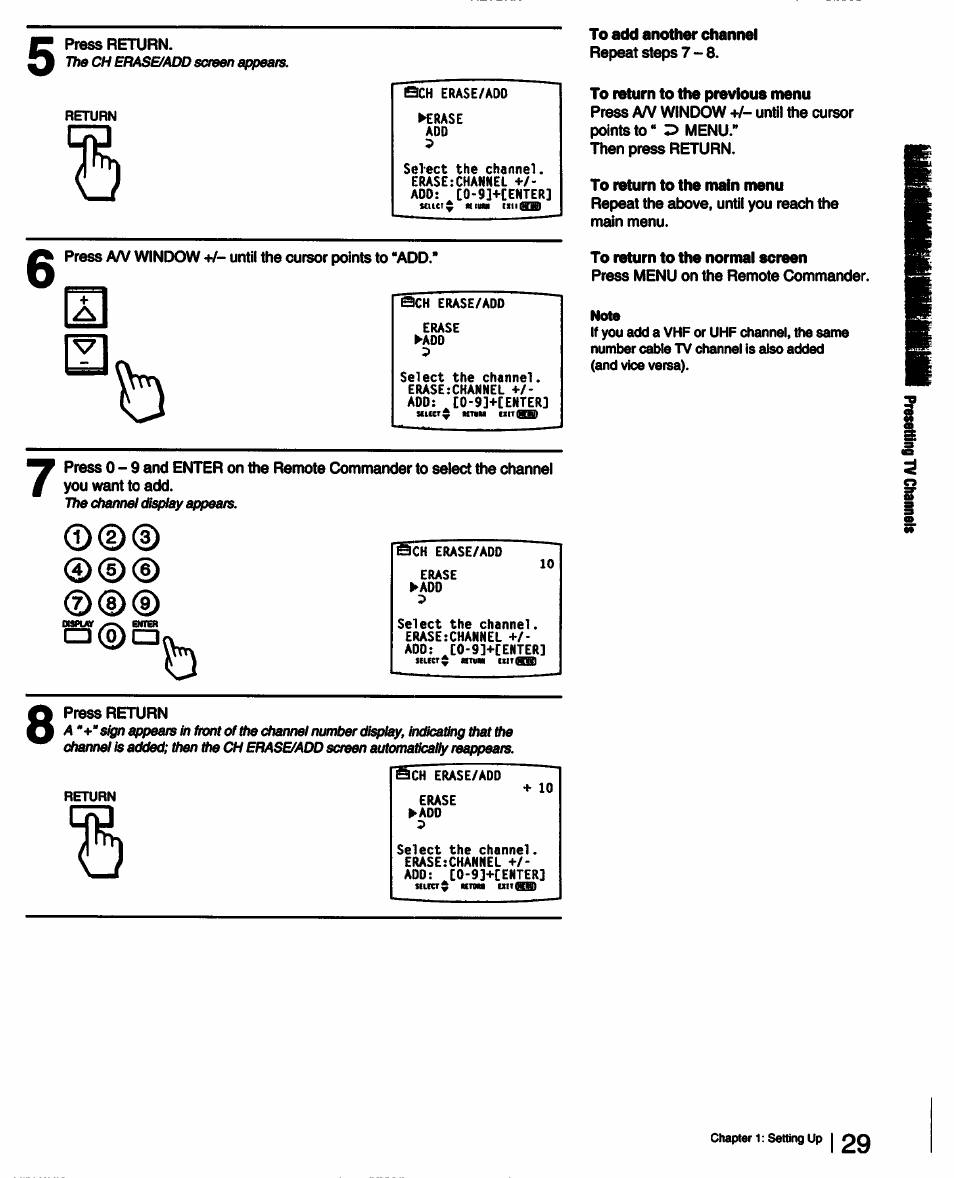To return to the previous nnenu, To return to the main menu, To return to the normal screen | Sony KV-27XBR25 User Manual | Page 29 / 72