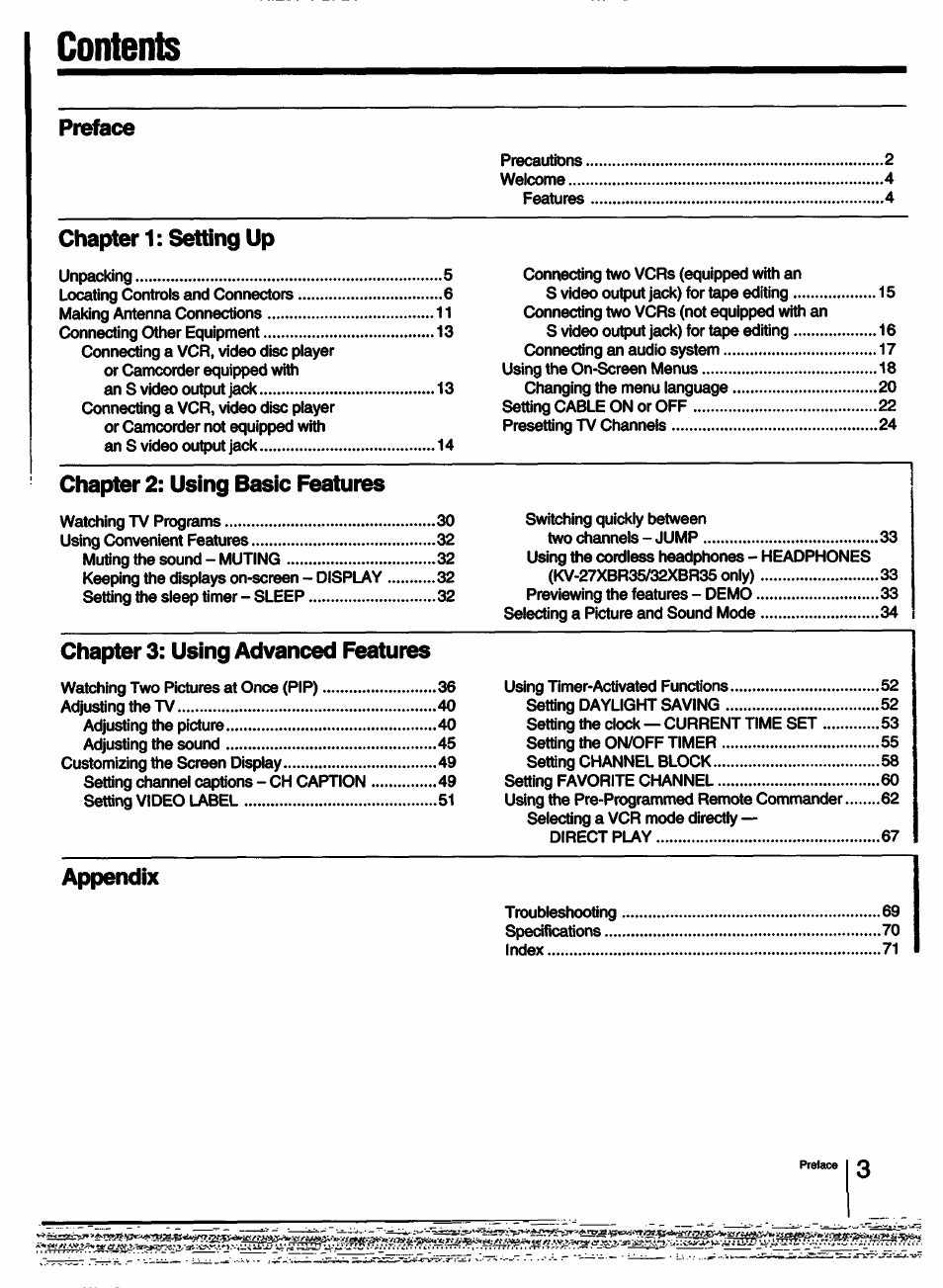 Sony KV-27XBR25 User Manual | Page 3 / 72