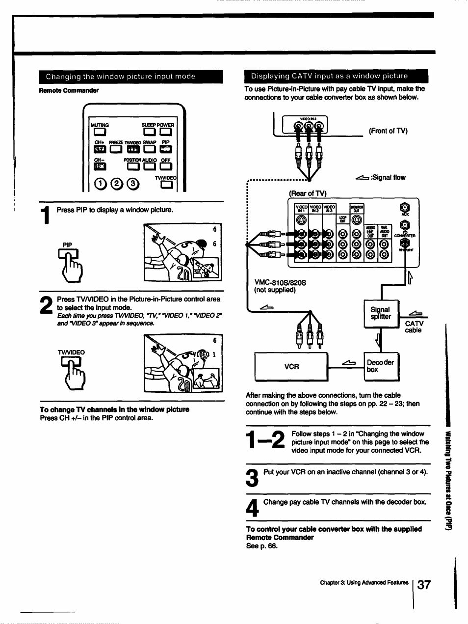 000 a, To change tv channels in the window picture | Sony KV-27XBR25 User Manual | Page 37 / 72