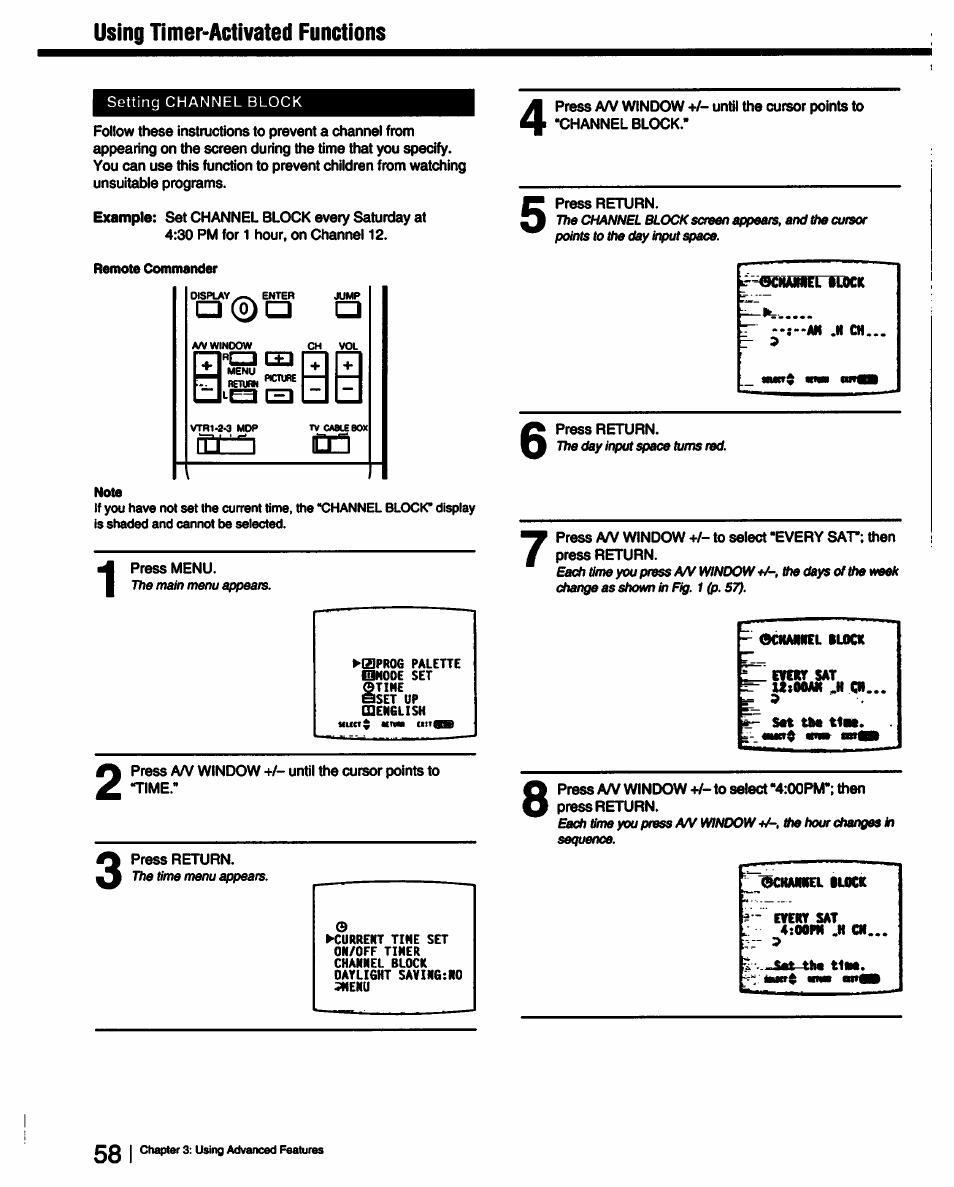 Using timer-activated functions | Sony KV-27XBR25 User Manual | Page 58 / 72