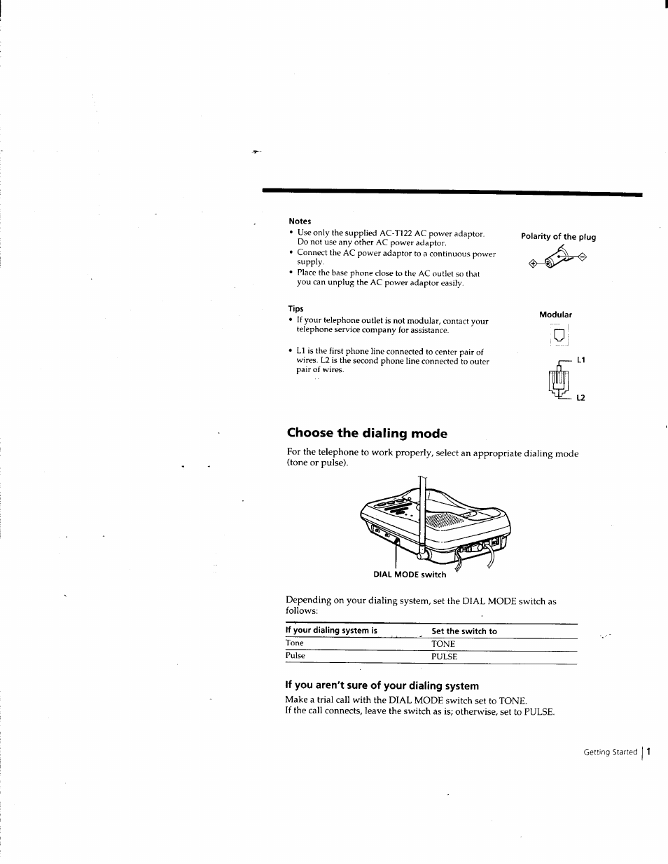 Choose the dialing mode, If you aren't sure of your dialing system | Sony SPP-M932 User Manual | Page 11 / 76