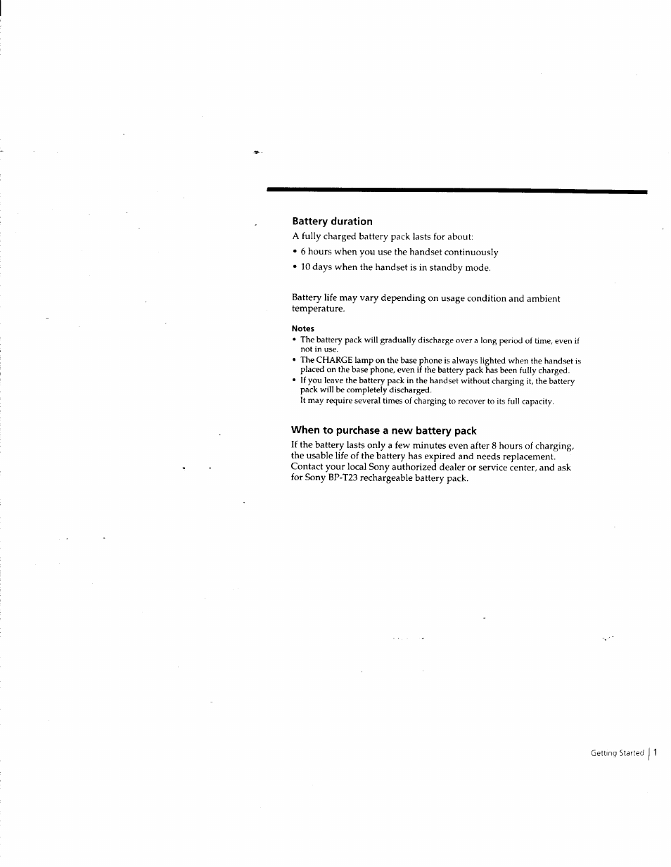 Battery duration, When to purchase a new battery pack | Sony SPP-M932 User Manual | Page 13 / 76