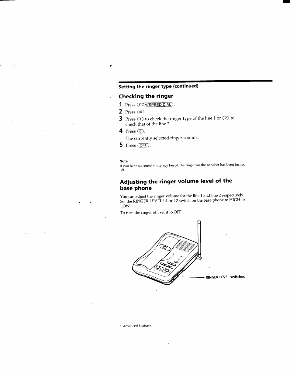 Checking the ringer | Sony SPP-M932 User Manual | Page 21 / 76