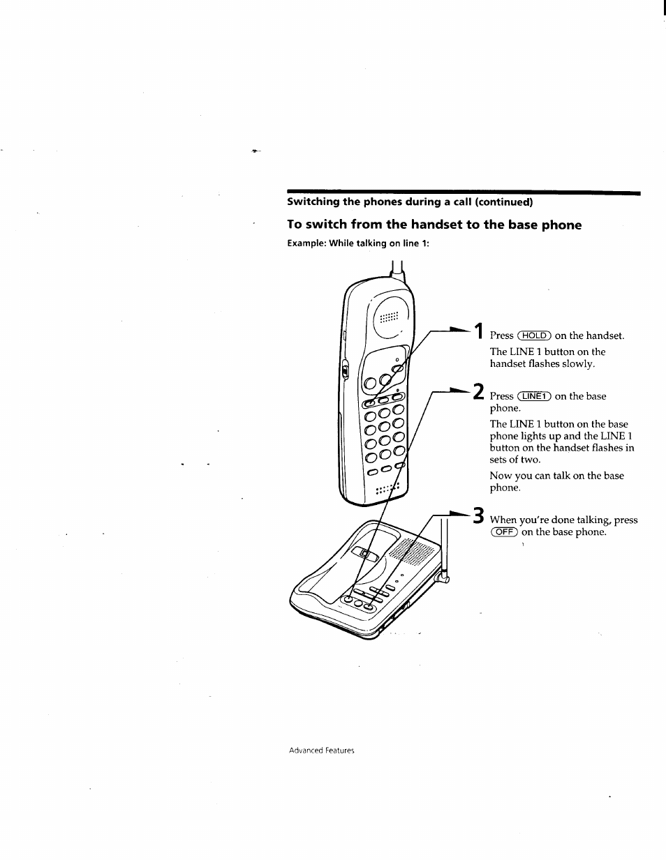 To switch from the handset to the base phone | Sony SPP-M932 User Manual | Page 23 / 76