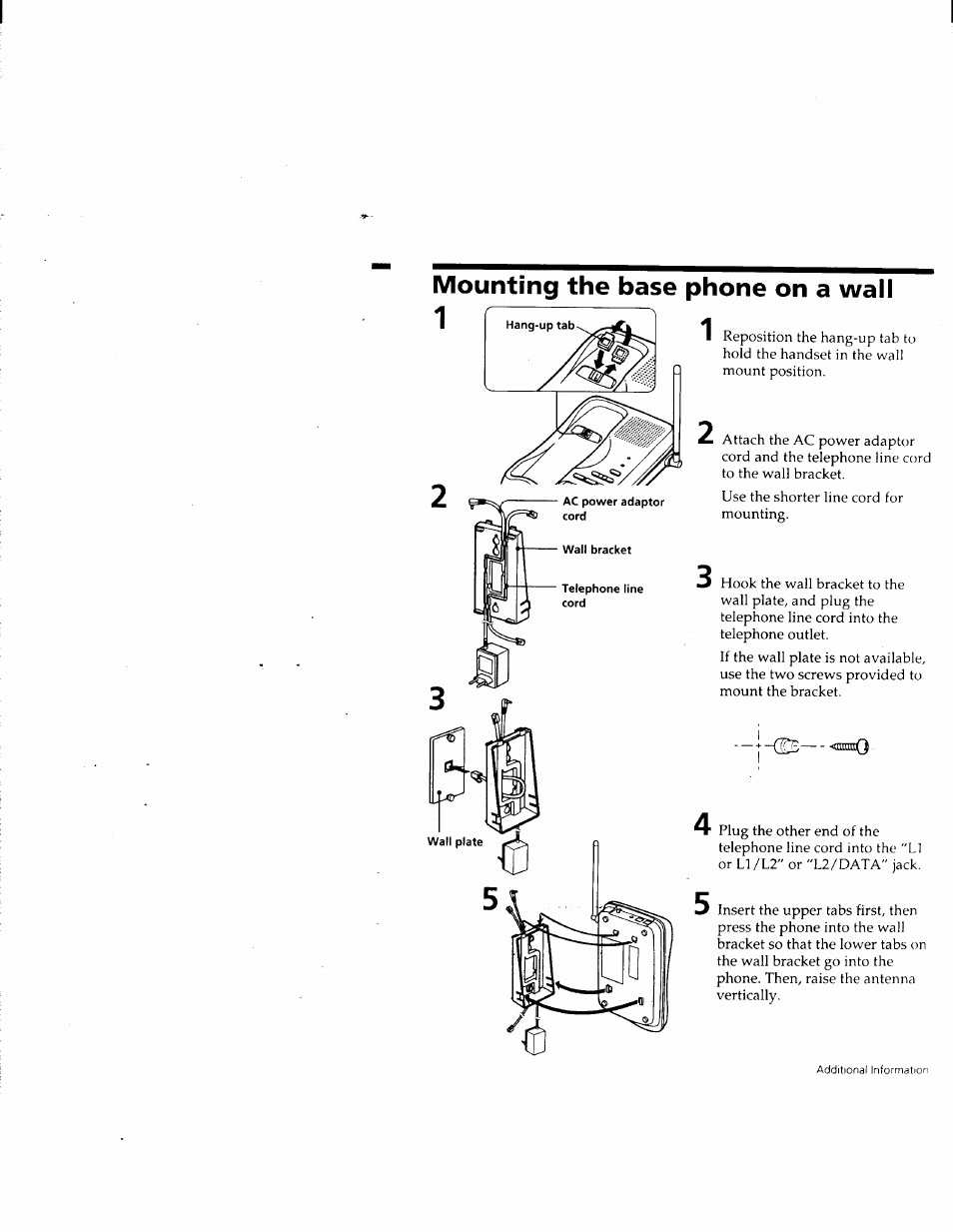 Mounting the base phone on a wall | Sony SPP-M932 User Manual | Page 30 / 76