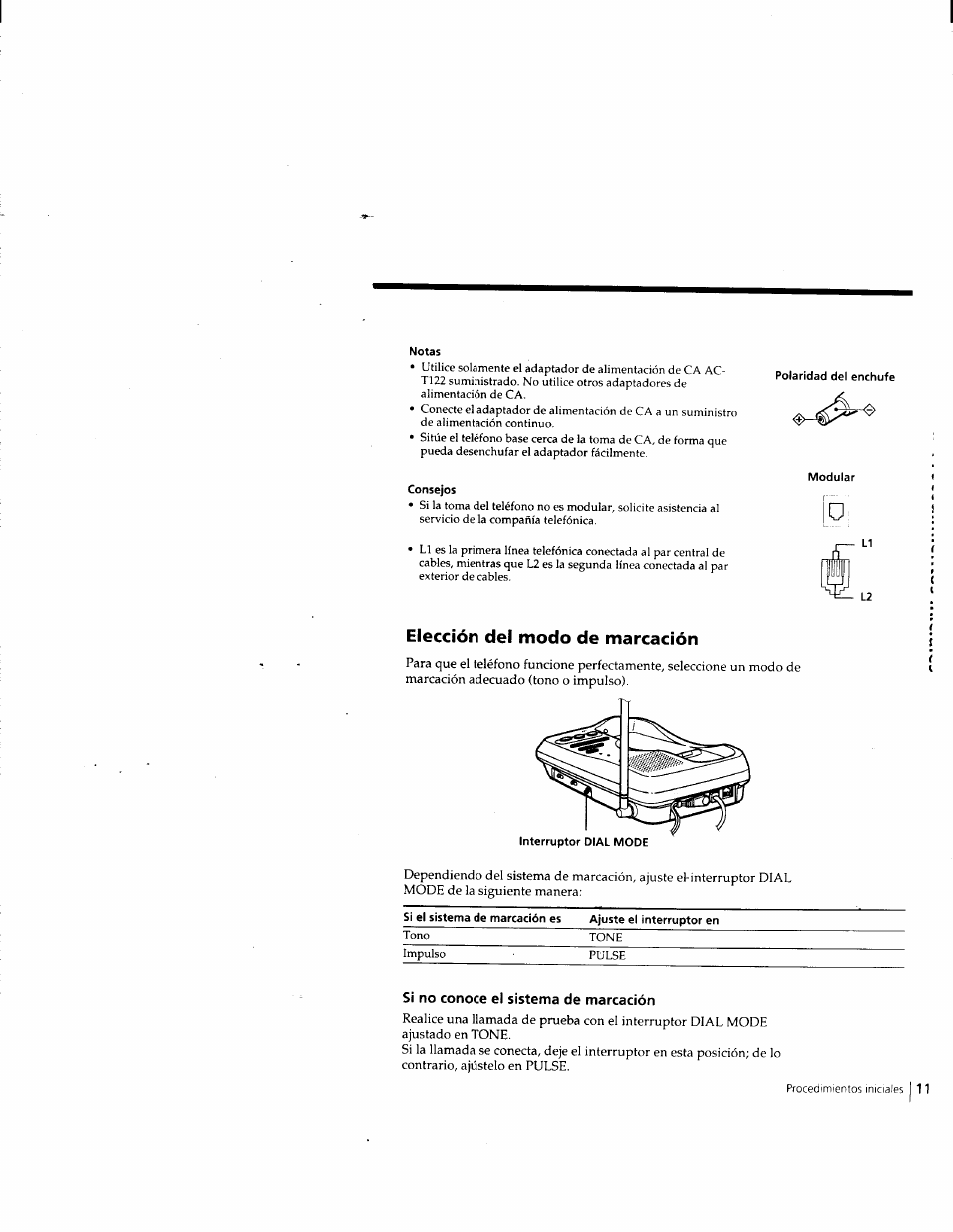 Elección del modo de marcación, Si no conoce el sistema de marcación, I 11 | Sony SPP-M932 User Manual | Page 47 / 76