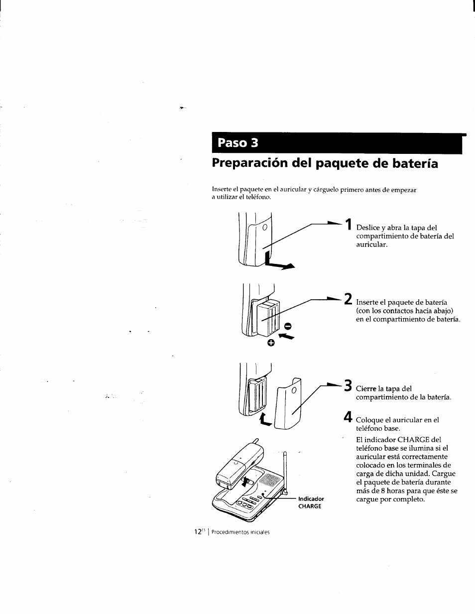 Preparación del paquete de batería, Paso 3 | Sony SPP-M932 User Manual | Page 48 / 76