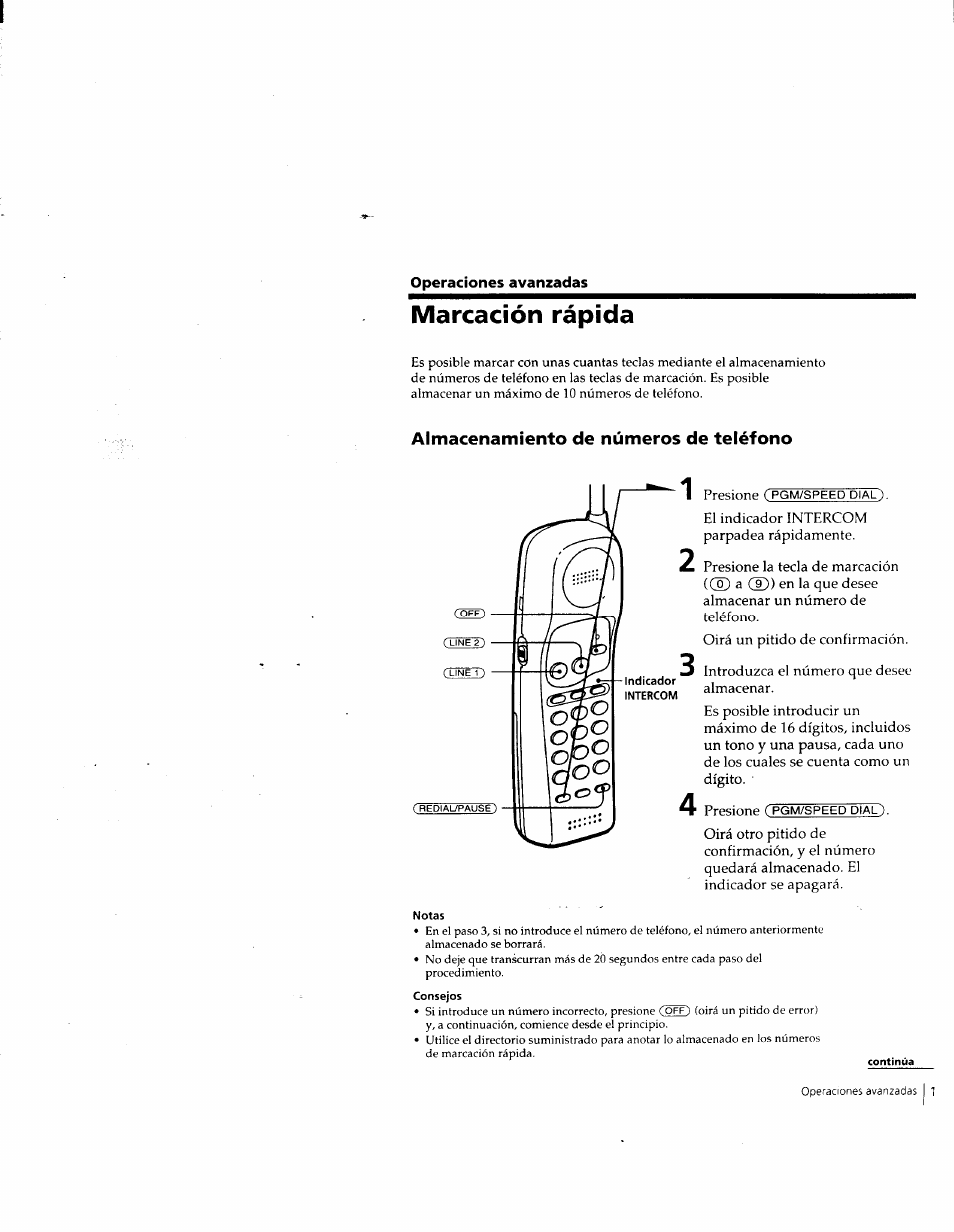 Marcación rápida, Almacenamiento de números de teléfono | Sony SPP-M932 User Manual | Page 55 / 76