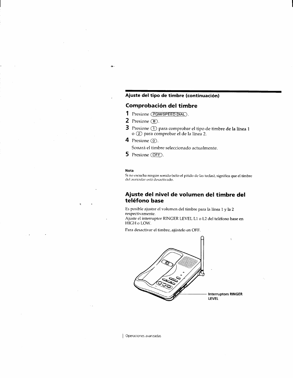 Comprobación del timbre | Sony SPP-M932 User Manual | Page 58 / 76