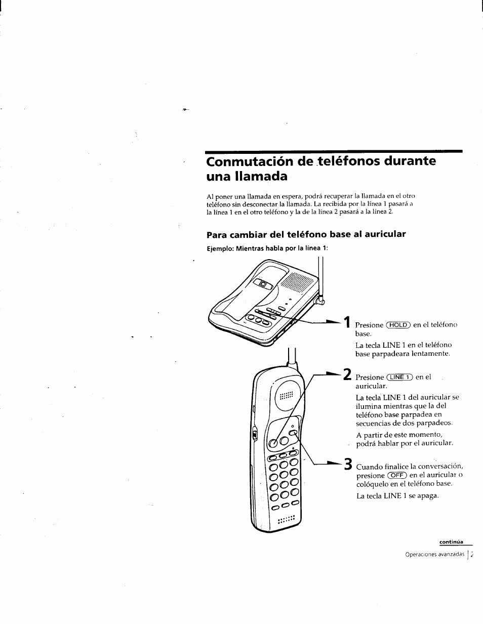 Conmutación de teléfonos durante una llamada, Para cambiar del teléfono base al auricular | Sony SPP-M932 User Manual | Page 59 / 76